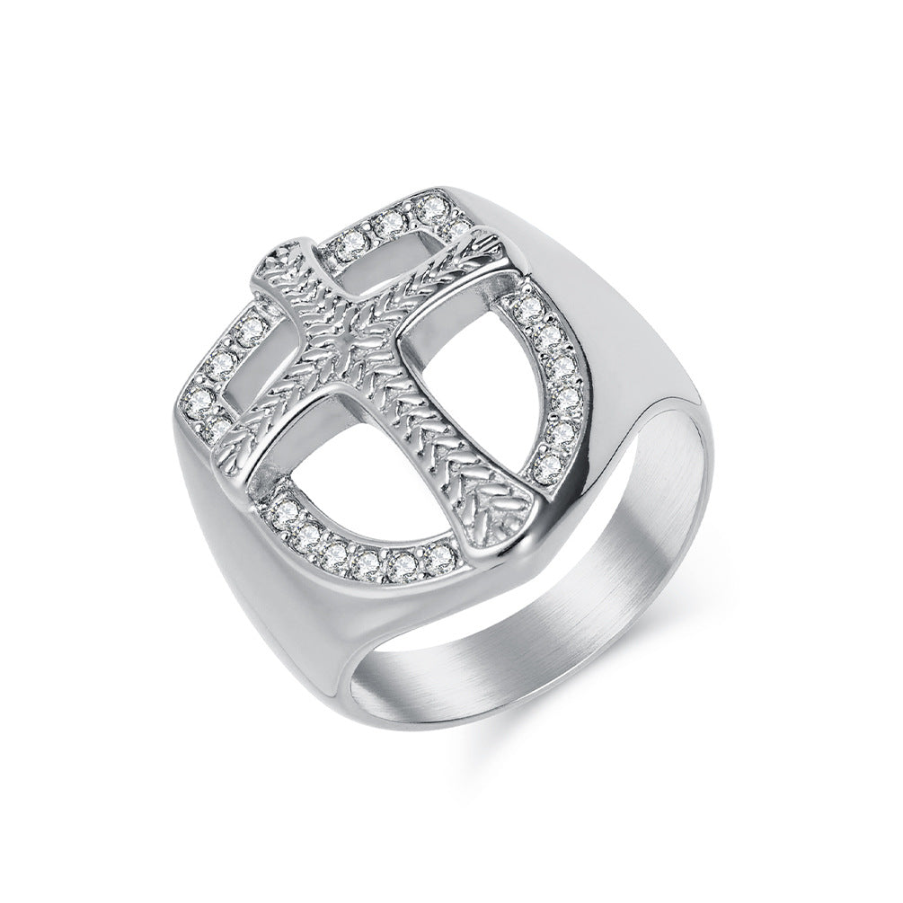 Wholesale Men' s vintage diamond shield cross ring